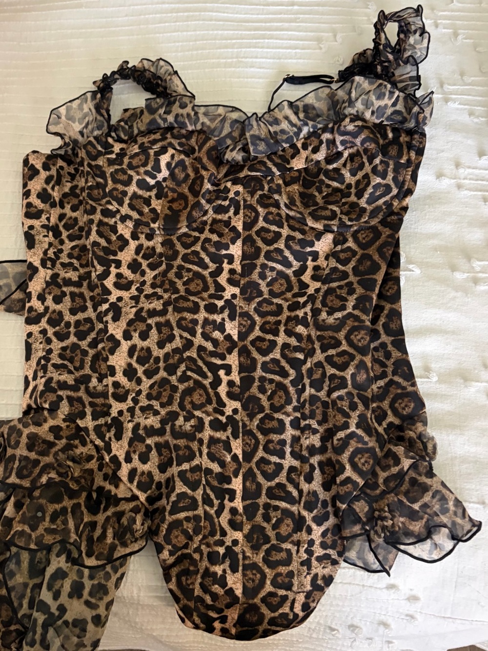 Oh Polly Leopard Print Bustier Bodysuit in Brown and Black
